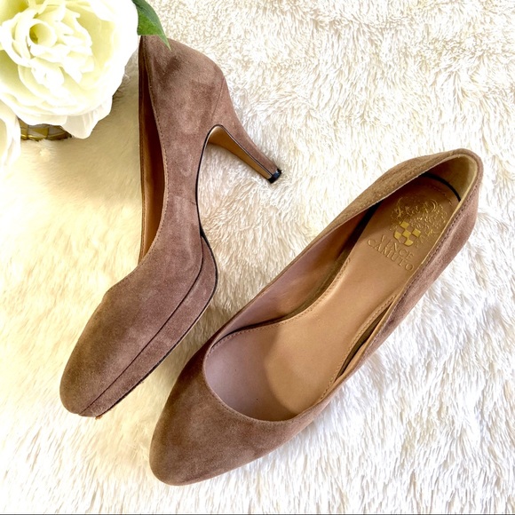 Vince Camuto Shoes - VINCE CAMUTO Desti Suede Cappuccino Round Toe Pump